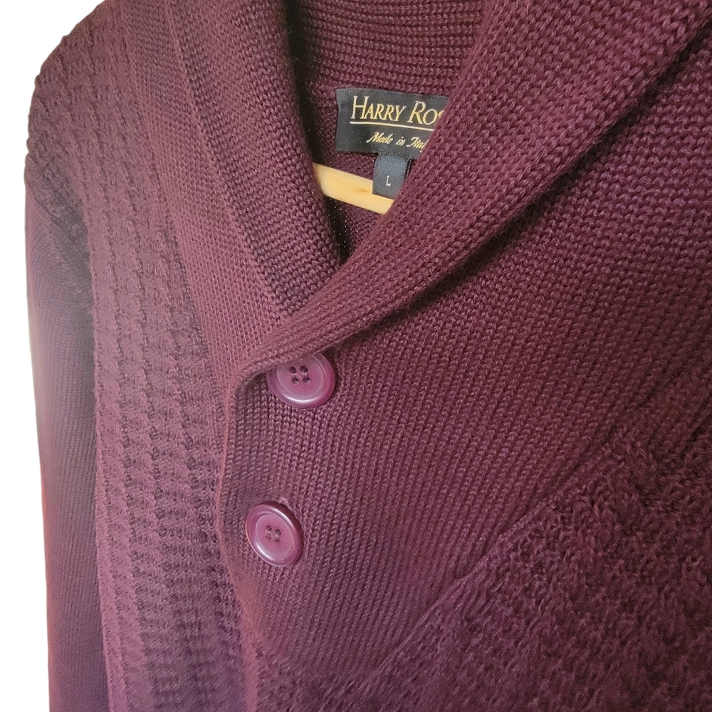 Vintage Harry Rosen Shawl Sweater Burgundy Merino Wool Blend Pullover Ac… - Picture 8 of 16